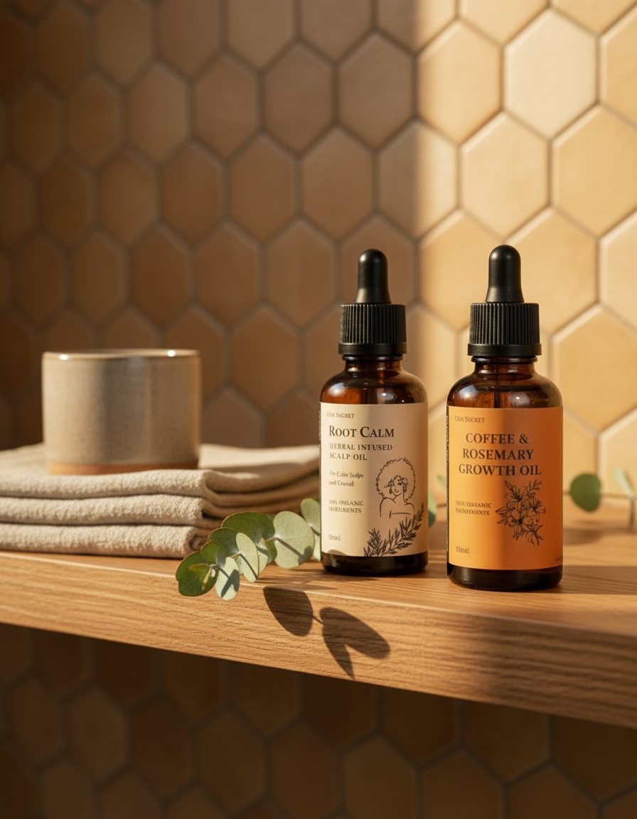 OUR Secret Scalp Elixir and Coffee & Rosemary Herbal Hair Oil